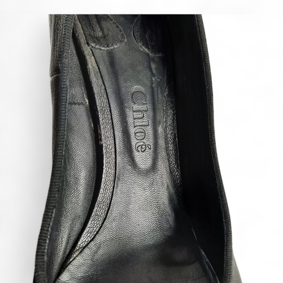 CHLOE Crepe Sole Welted Black Pumps Perforated Rubber Platform Chunky Heel 10 - Picture 7 of 12